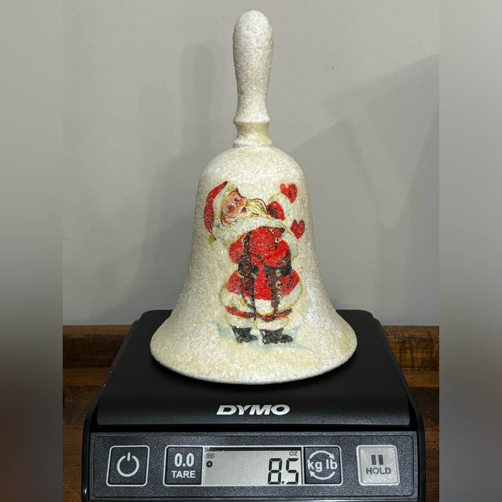 Vintage Santa glittery bell happy holidays Christmas - Picture 7 of 9